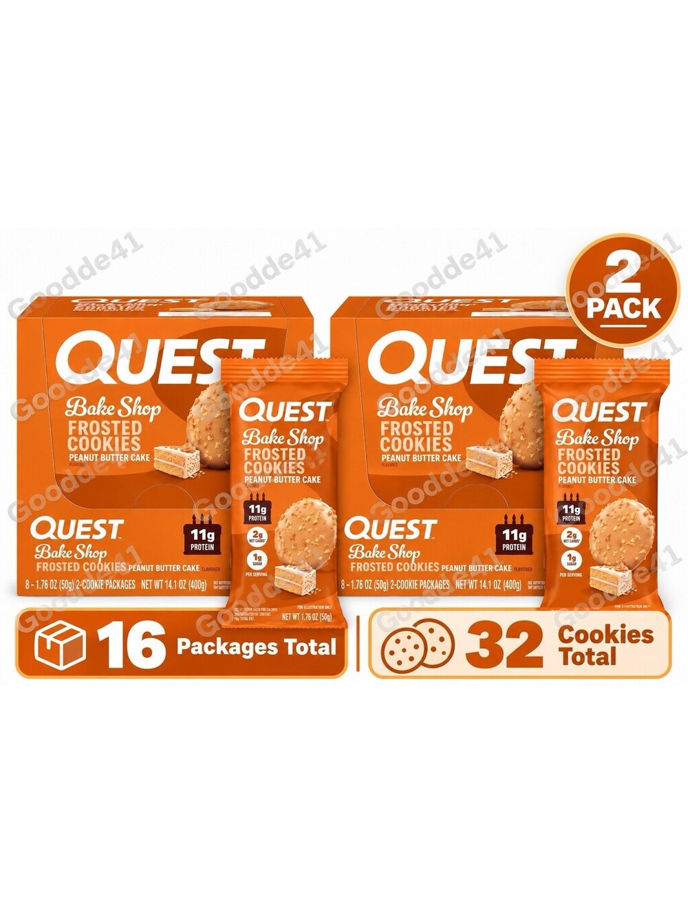 Quest Bake Shop Frosted Cookies Peanut Butter Cake 32 Cookies, 2 Boxes Protein